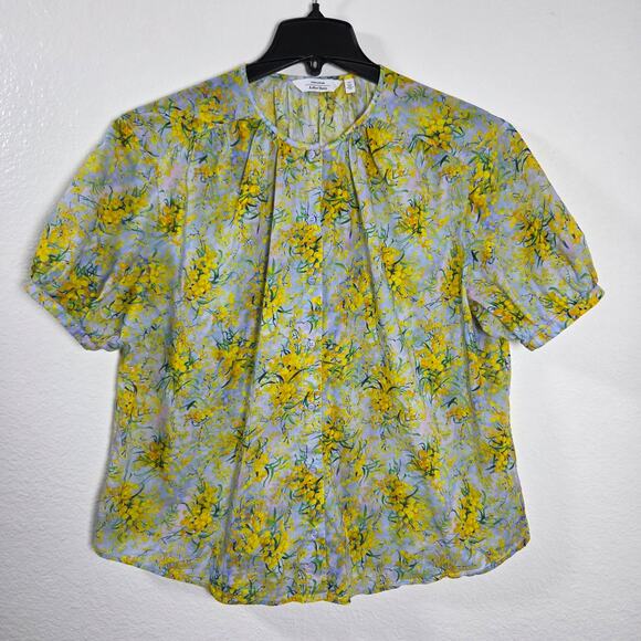 & Other Stories Oversized Yellow Floral Puff Sleeve Blouse size 8 - Picture 1 of 8